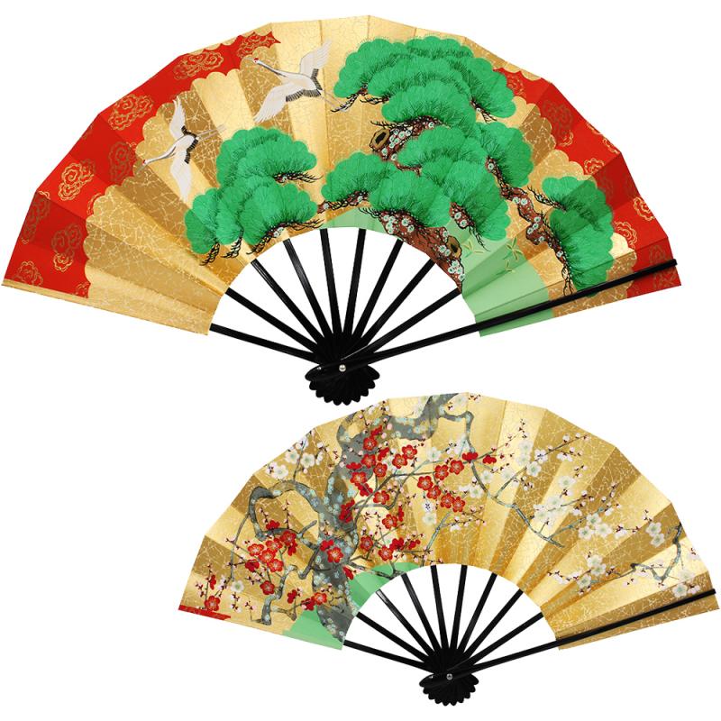 松竹梅にメジロ /秋草(9寸5分　もみ金地)