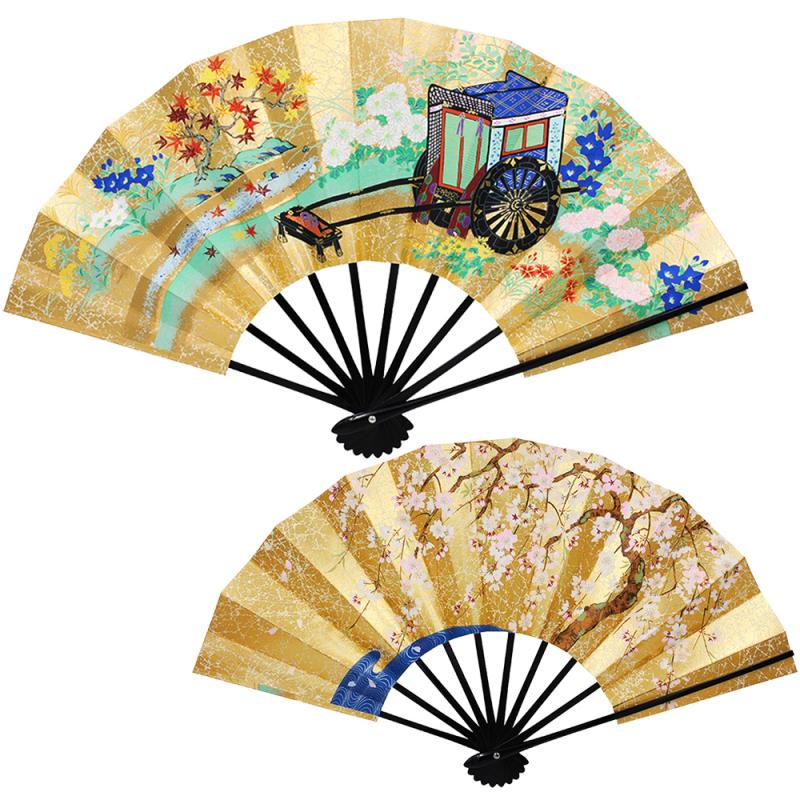 秋草御所車/枝垂れ桜(9寸5分　もみ金地)