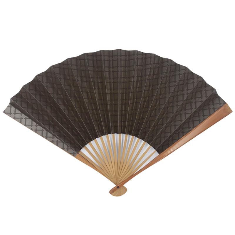[渋扇] 8寸5分 井桁柄(茶色) 脇ウルシ　「紳士扇子」